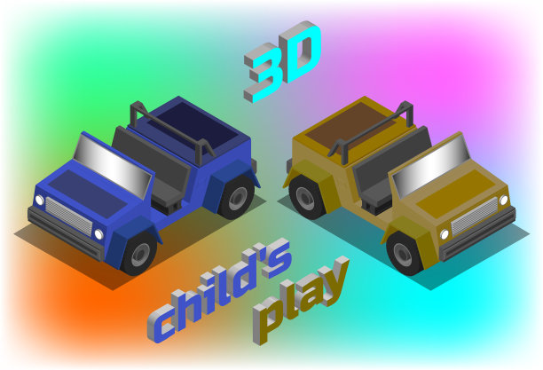 两款3d玩具车和题字儿童游戏图片下载