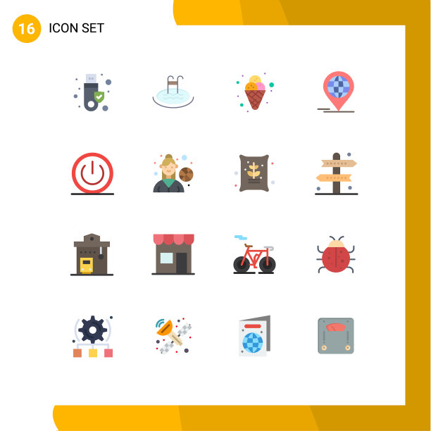 移动界面平面颜色设置16个象形图图片下载