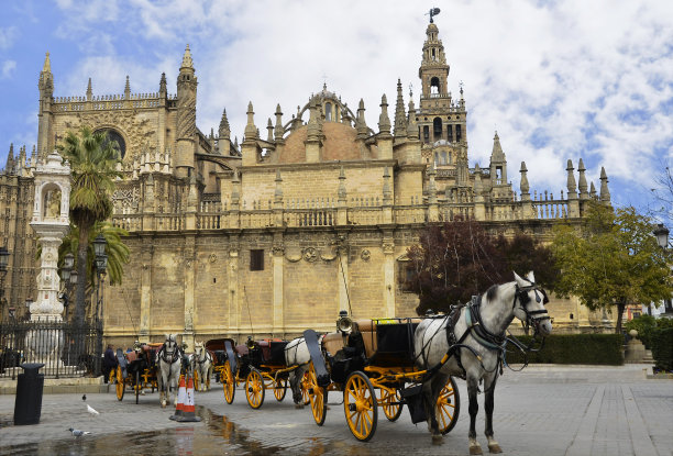 带有马车和塞维利亚大教堂的典型形象图片下载