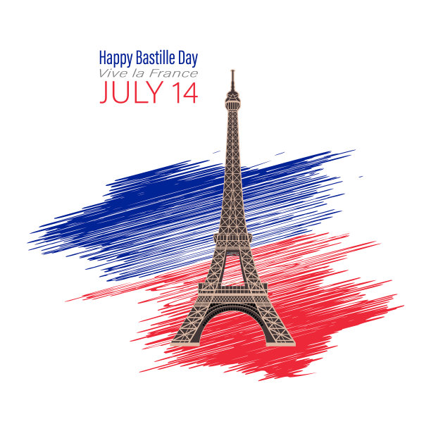 埃菲尔铁塔黑色剪影快乐的巴士底日图片下载