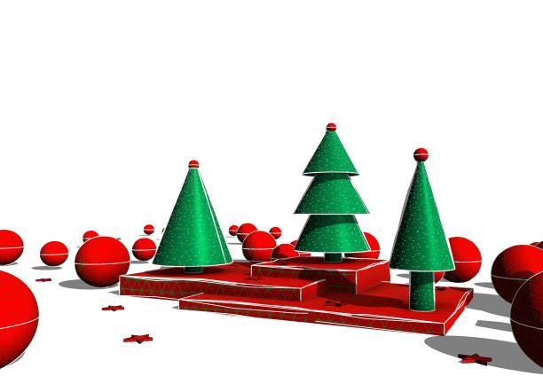 抽象的3d插画的圣诞树和新年庆祝。图片下载