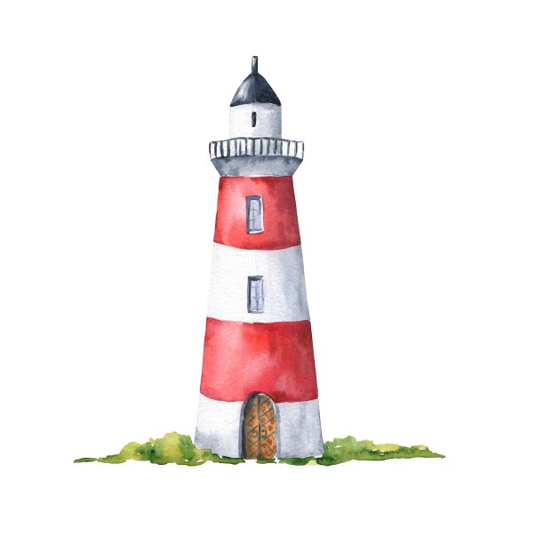 水彩灯塔孤立在白色背景。手绘水彩航海插图。图片下载