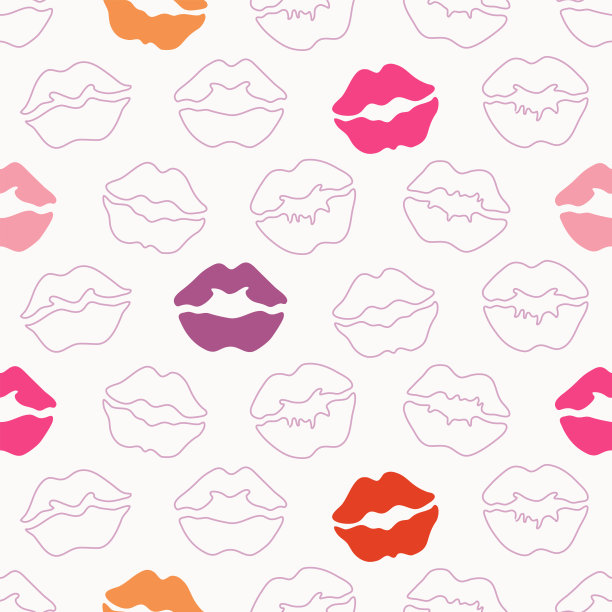 唇部有各种颜色的无缝图案。情人节的背景图片下载