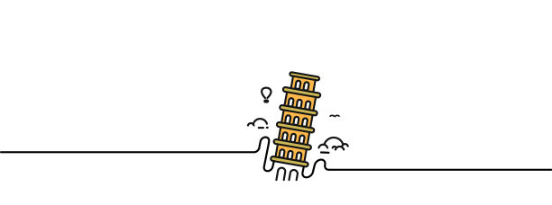 手绘比萨斜塔-轮廓图设计图片下载