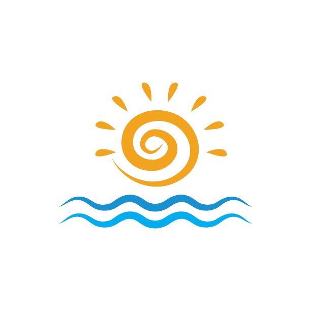 水波和太阳的符号和夏季的图标模板向量图片下载
