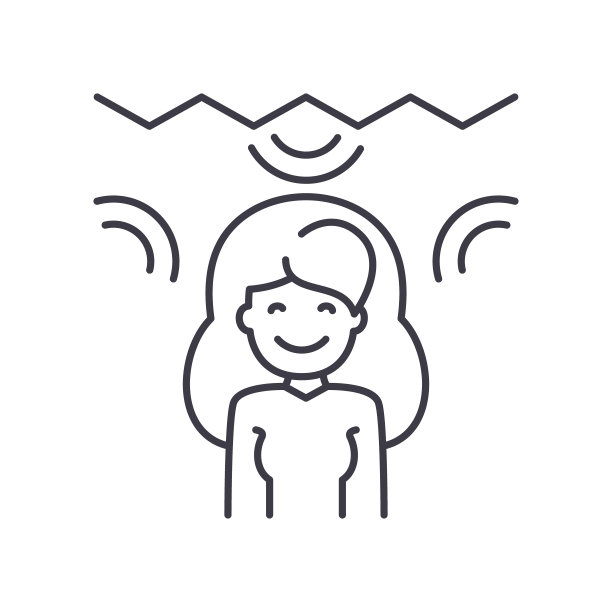 音乐房间听图标，线性孤立的插图，细线矢量，网页设计标志，大纲概念符号与可编辑的笔触在白色的背景。图片下载