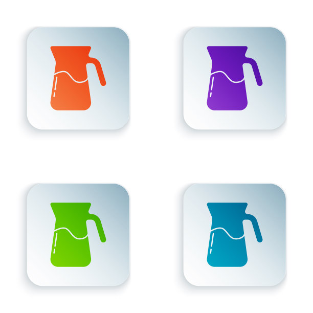 彩色水壶玻璃与水的图标孤立在白色图片下载