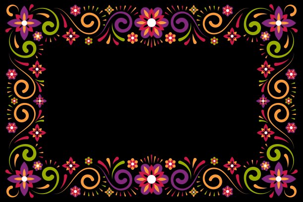 黑色背景上的花卉装饰框架图片下载