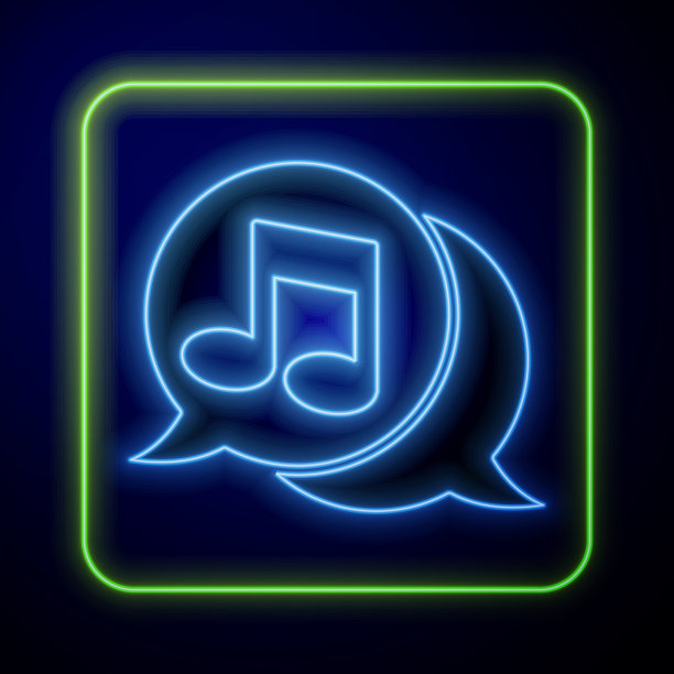 在语音气泡图标发光的霓虹灯音符图片下载