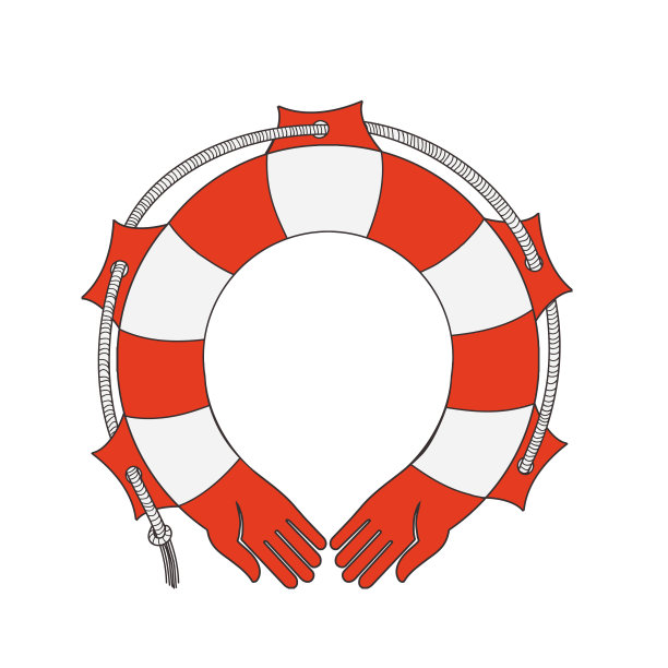 救生圈用手在水中救援，比喻为一家保险公司的帮助和支持标志图片下载