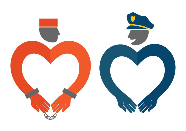 COP图标和囚犯心形幽默插画形式图片下载