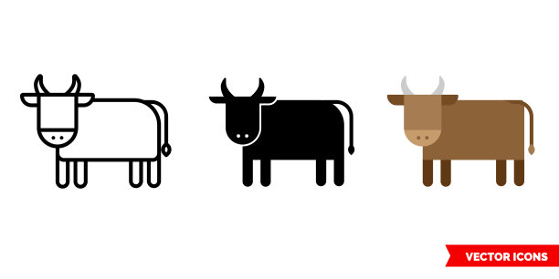 牛图标3种类型的孤立符号符号图片下载