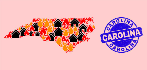 北卡罗来纳州地图拼贴火灾和房屋图片下载