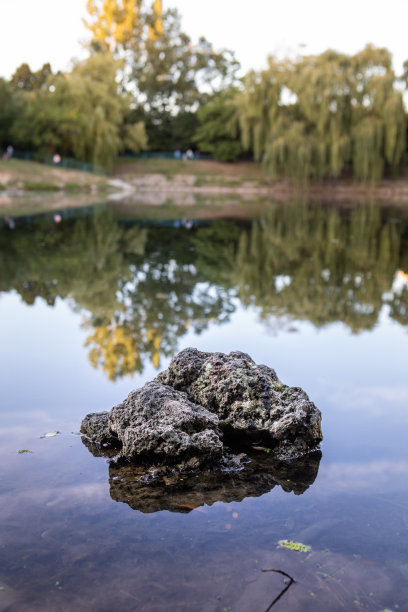 日落在城市公园与湖泊图片下载