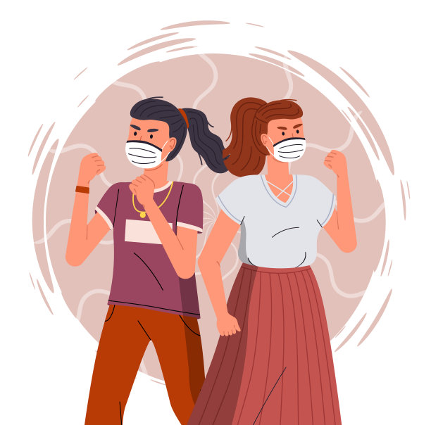 两名年轻女子戴着医用口罩图片下载