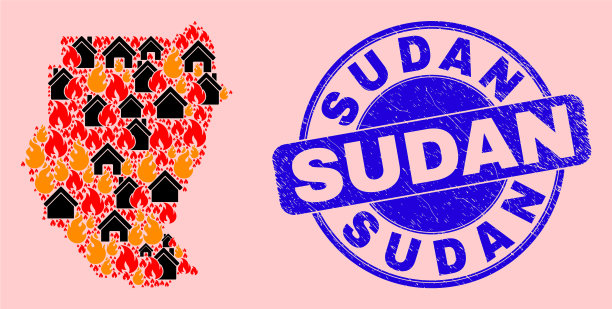 苏丹地图马赛克火和财产和图片下载