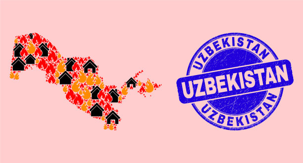 乌兹别克斯坦地图马赛克火和房地产图片下载