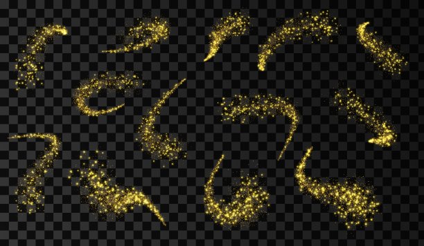 星尘。金银波。带痕迹的神奇彗星。闪亮的星星。图片下载