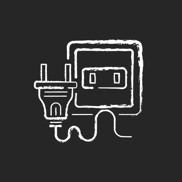 电源插座粉笔白色图标上的黑色背景图片下载