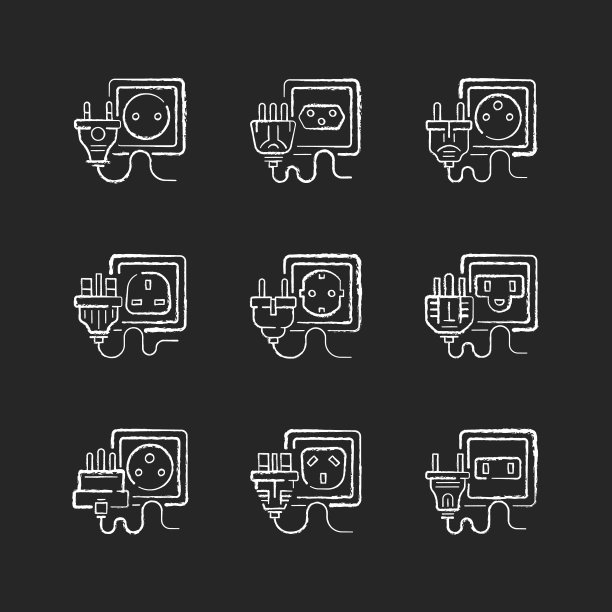 不同的电源插座，黑色象形文字图标设置在空白图片下载