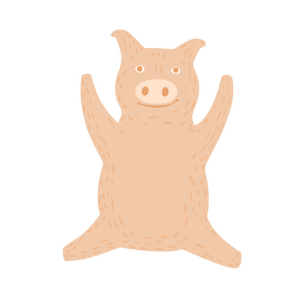 猪坐着，双手孤立地放在白色背景上。有趣的卡通人物粉色涂鸦风格。图片下载