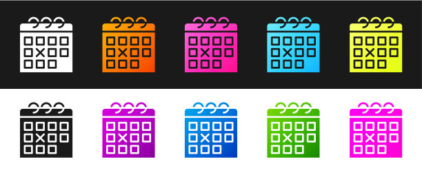 设置日历健身图标隔离在黑白背景。训练计划。向量图片下载