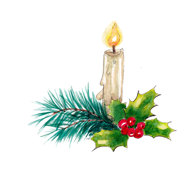 水彩圣诞蜡烛图片下载