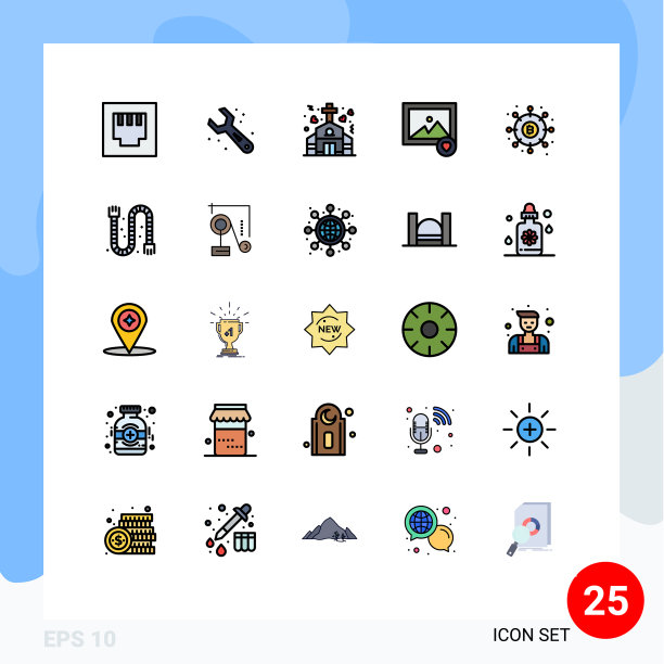 包25个创意填充线平色图片下载