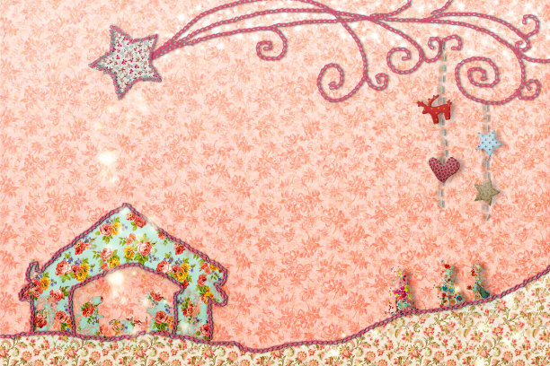 圣诞圣诞场景贺卡。圣诞明信片的耶稣诞生场景，伯利恒之星和三个智者与织物裁剪图片下载