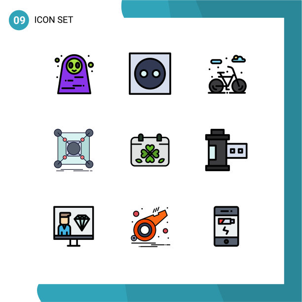 包装9个现代填充线和平色标志图片下载