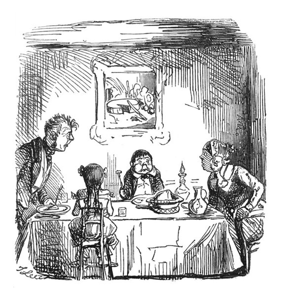 英国讽刺漫画-一对夫妇和两个小孩在饭桌上图片下载