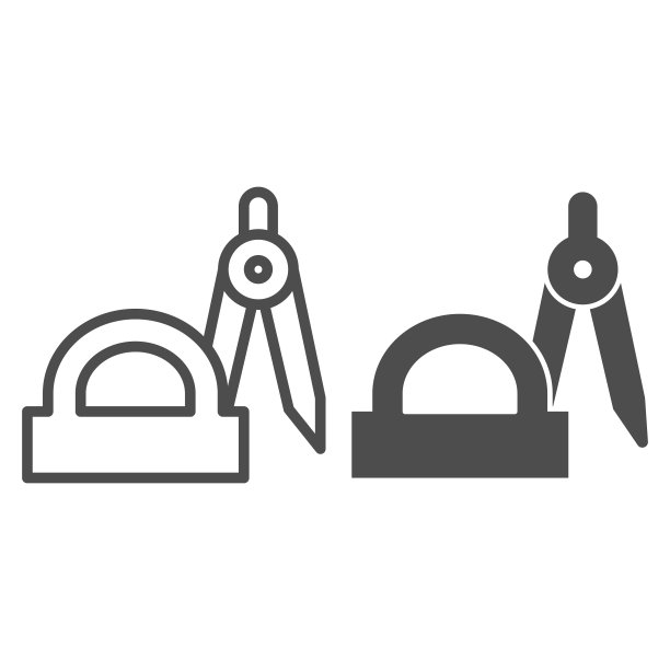 指南针和量角器线和固体图标，学校的概念，几何工具在白色的背景上签名，以轮廓风格的移动概念和网页设计绘制角度仪器图标。矢量图形。图片下载