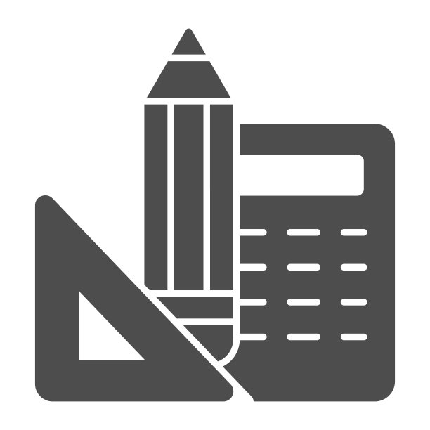 尺子，铅笔和计算器的实体图标，学校概念，数学工具签署在白色的背景，绘图工具，象形风格的计算图标。矢量图形。图片下载