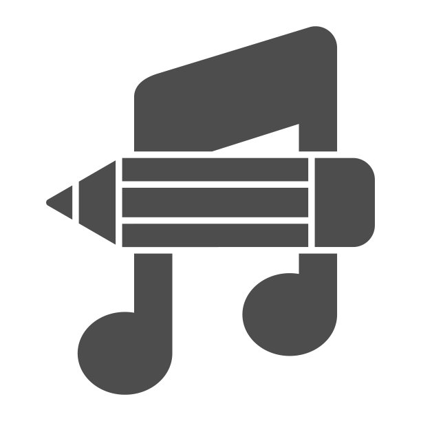 音乐笔记与铅笔固体图标，学校的概念，学习在音乐学校的标志在白色的背景，笔记和铅笔图标在象形风格的移动和网络。矢量图形。图片下载