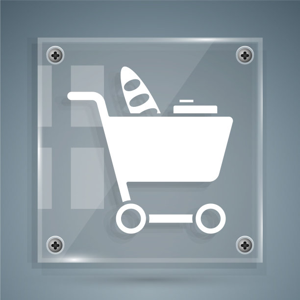 白色购物车和食品图标孤立在灰色图片下载