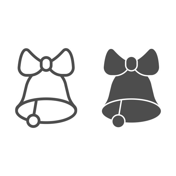 钟与弓线和固体图标，学校的概念，学校的钟声标志在白色的背景，知识日假日图标在轮廓风格的移动概念和网页设计。矢量图形。图片下载