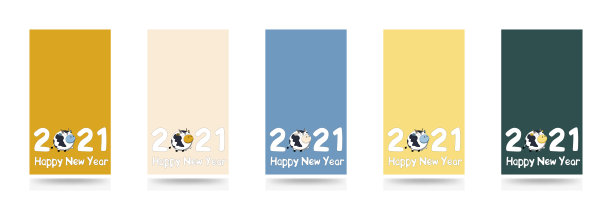 一套横幅2021年新年快乐矢量故事背景与标志和象征的牛或牛。趋势颜色帆香槟，财富金，潮水绿。视觉垂直插画适用于故事、贺卡和社交媒体。图片下载