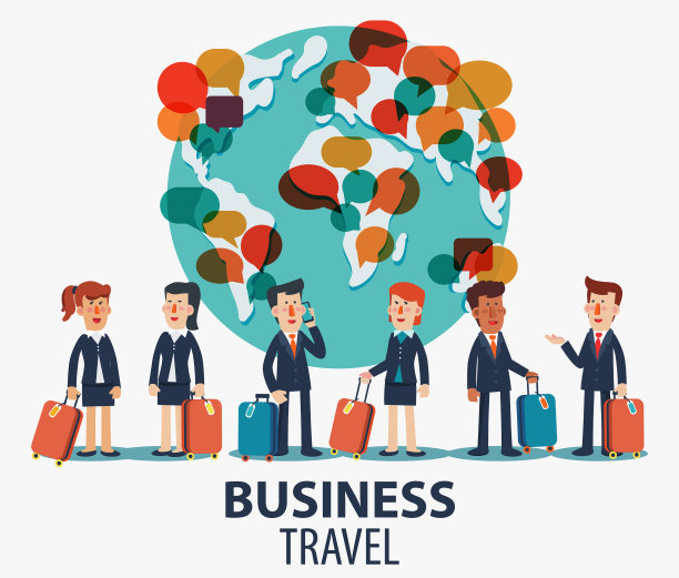 商务人士带着行李箱。商务旅行矢量概念图片下载