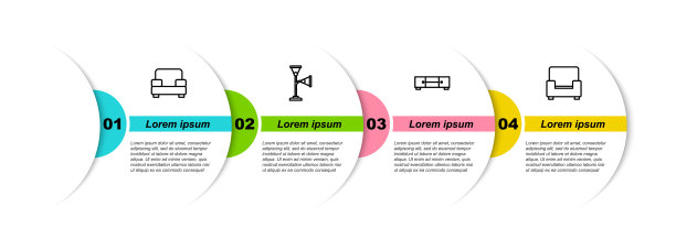 集线条扶手椅，落地灯，五斗柜及。业务信息模板。向量图片下载