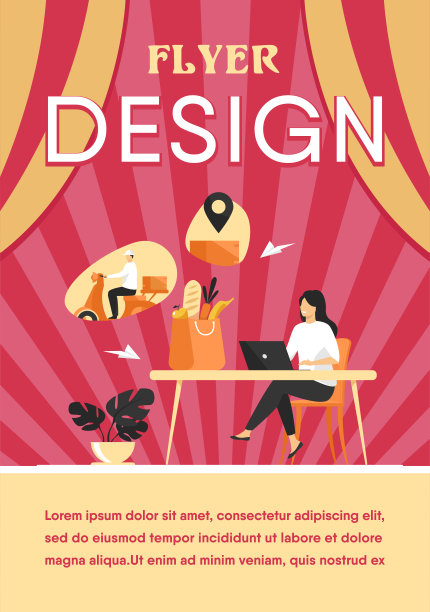 卡通女人用笔记本电脑在网上订餐图片下载