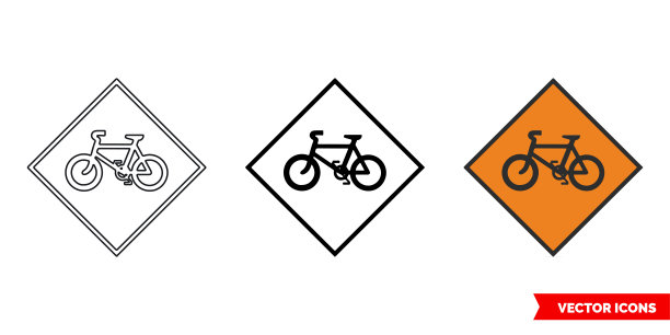 骑行者道路工程标志图标有三种颜色、黑白、轮廓。孤立向量符号符号图片下载