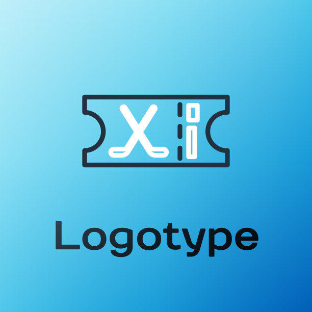 线曲棍球体育票图标孤立在蓝色图片下载