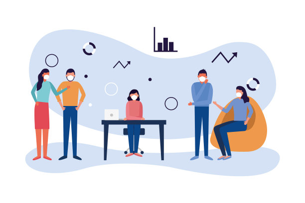 戴着面具的男男女女，办公桌和泡芙图片下载