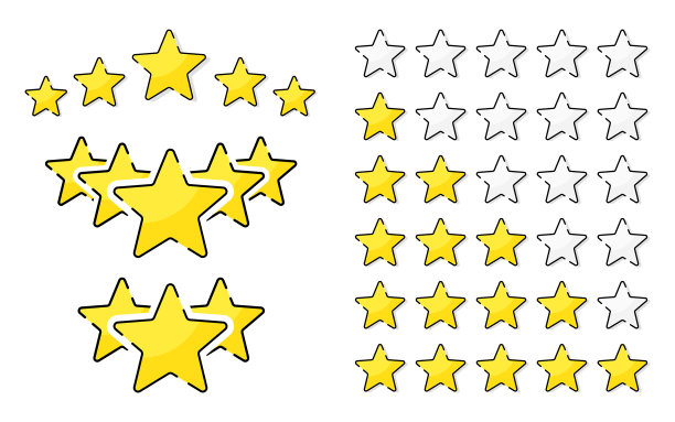 白色背景下的五颗黄金评级星图片下载