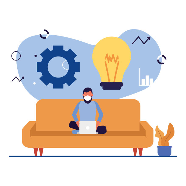 沙发设计上戴着面具和笔记本电脑的人图片下载