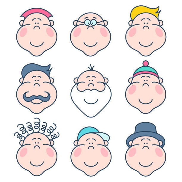 平面线性的虚拟形象与微笑的面孔男人图片下载