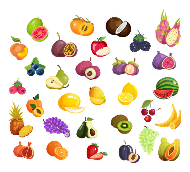 设置热带水果平面颜色图标图片下载