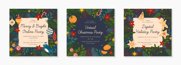 新冠肺炎疫情期间的圣诞和新年网上派对邀请模板图片下载