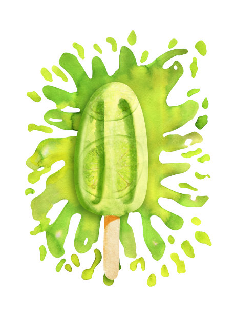 水彩鲜绿色石灰冰棒上油漆飞溅图片下载