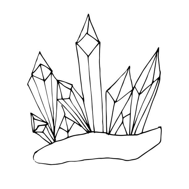 治疗单水晶孤立在一个白色的背景。手绘矢量插图在涂鸦风格。黑色和白色神秘水晶为放松着色儿童和成人。图片下载